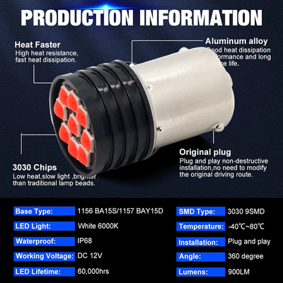 1157 BAY15D एलईडी P21/5W 1156 BA15S P21W एलईडी बल्ब 9 SMD 3030 R5W R10W कार रिवर्स लाइट ब्रेक टेल लैंप