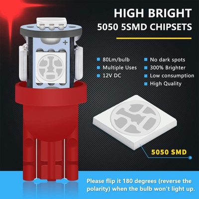 194 ऑटोमोटिव एलईडी लाइट बल्ब 6500K वेज T10 SMD 5050 चिप्स