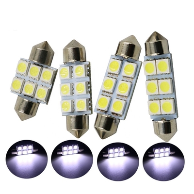 फेस्टून C5W 5050 6SMD LED कार इंटीरियर लाइट्स लैंप बल्ब डोम ब्लू व्हाइट DC 12V 31mm 36mm 39mm 41mm